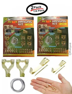 116 PCS Picture Hanging Kit Assortment Wire Hanger Hooks Spirit Level Nails
