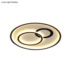 16"/19.5" Modern Round Flush Lamp Metallic LED Ceiling Fixture, Black, 3 Color Light - Perfect for Living Rooms