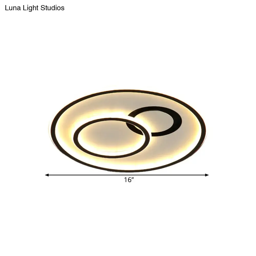 16"/19.5" Modern Round Flush Lamp Metallic LED Ceiling Fixture, Black, 3 Color Light - Perfect for Living Rooms