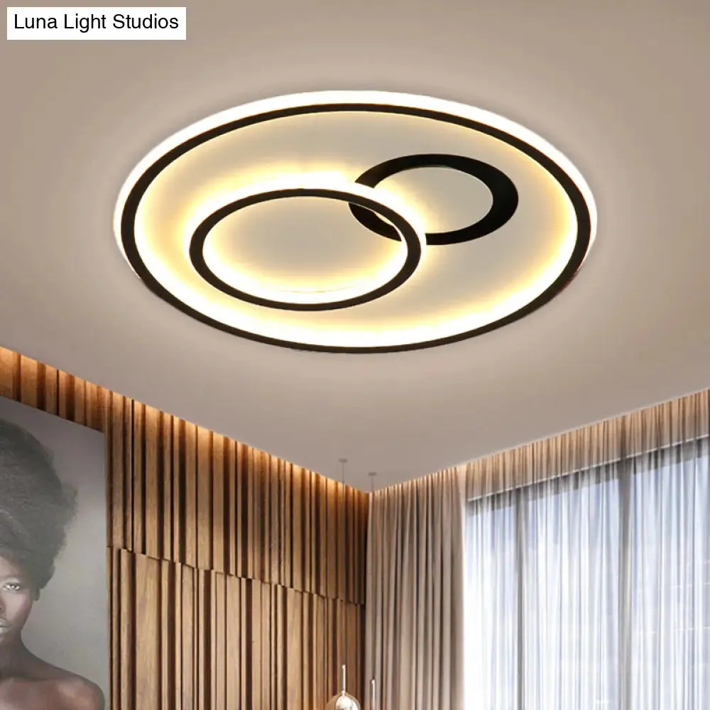 16"/19.5" Modern Round Flush Lamp Metallic LED Ceiling Fixture, Black, 3 Color Light - Perfect for Living Rooms