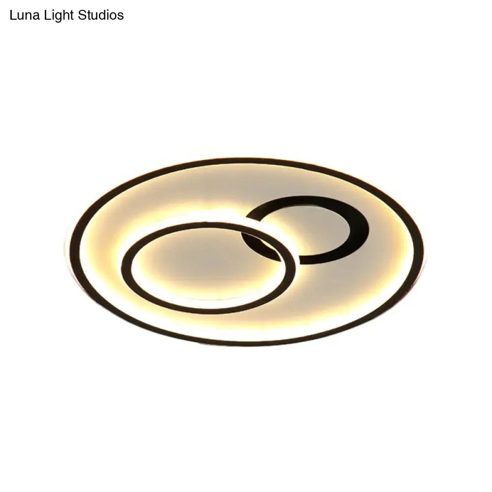 16"/19.5" Modern Round Flush Lamp Metallic LED Ceiling Fixture, Black, 3 Color Light - Perfect for Living Rooms