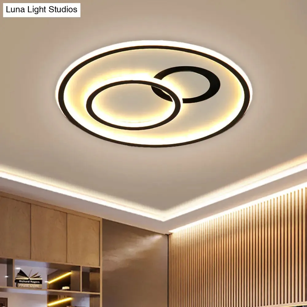16"/19.5" Modern Round Flush Lamp Metallic LED Ceiling Fixture, Black, 3 Color Light - Perfect for Living Rooms