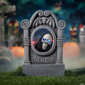 22" Grey Tombstone with Light-Up Moving Skeleton Head