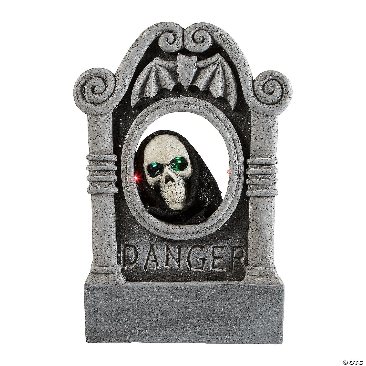 22" Grey Tombstone with Light-Up Moving Skeleton Head