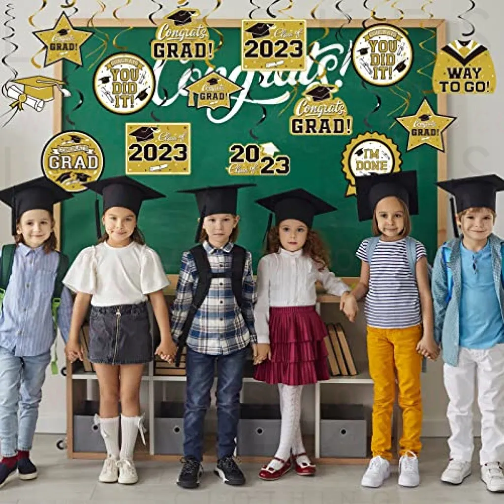 31 Pieces Graduation Party Supplies, 2023 Graduation Hanging Swirl Congrats Grad and Graduation Party Decorations(Glod, Black)