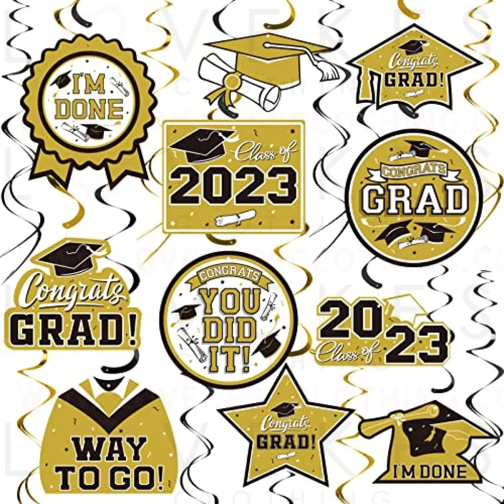 31 Pieces Graduation Party Supplies, 2023 Graduation Hanging Swirl Congrats Grad and Graduation Party Decorations(Glod, Black)