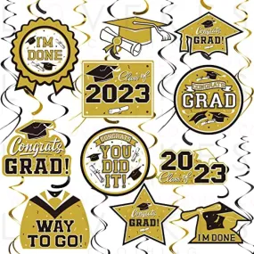 31 Pieces Graduation Party Supplies, 2023 Graduation Hanging Swirl Congrats Grad and Graduation Party Decorations(Glod, Black)