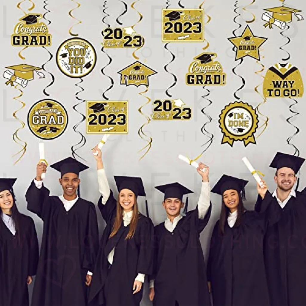 31 Pieces Graduation Party Supplies, 2023 Graduation Hanging Swirl Congrats Grad and Graduation Party Decorations(Glod, Black)