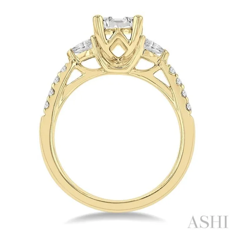 3/4 ctw Emerald Shape Baguette, Pear and Round Cut Diamond Fusion Engagement Ring in 14K Yellow and White Gold