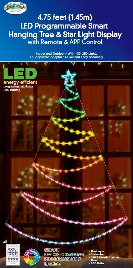 4.75' LED Programmable Smart Hanging Tree & Star Light Display - Remote & App Control