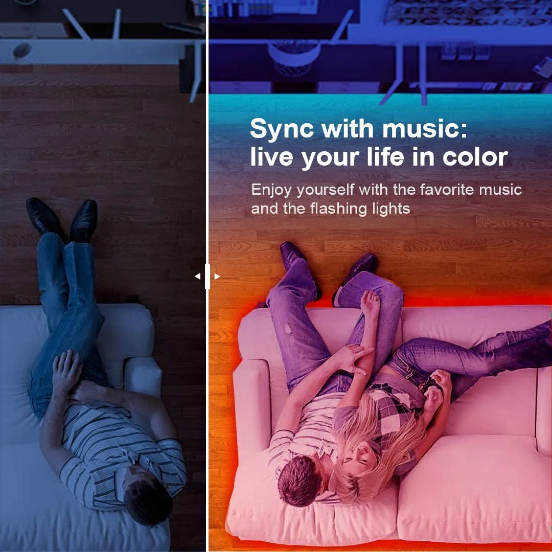 50 FT LED Strip Lights, Bluetooth LED Lights, Color Changing Light Strip with Music Sync