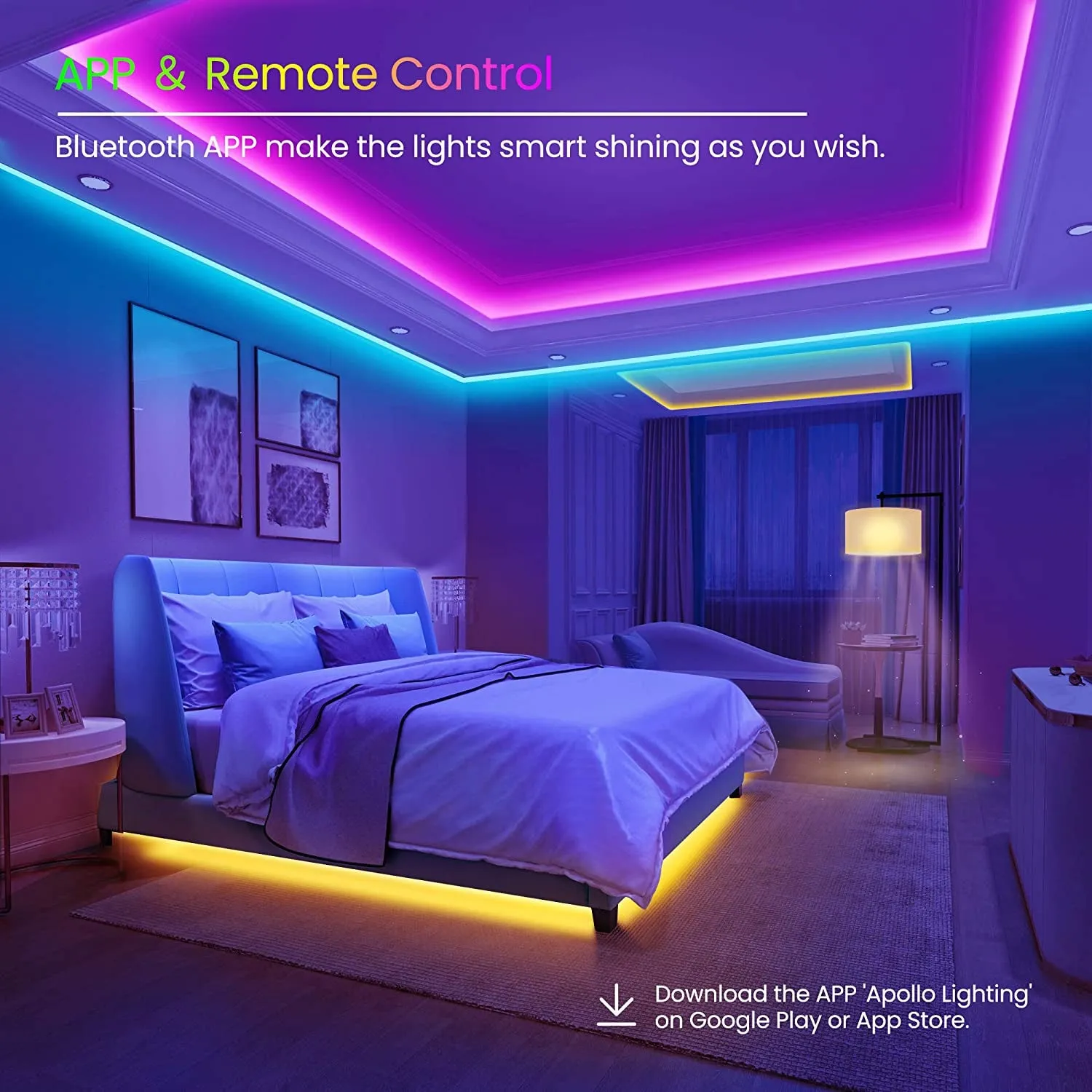 50 FT LED Strip Lights, Bluetooth LED Lights, Color Changing Light Strip with Music Sync