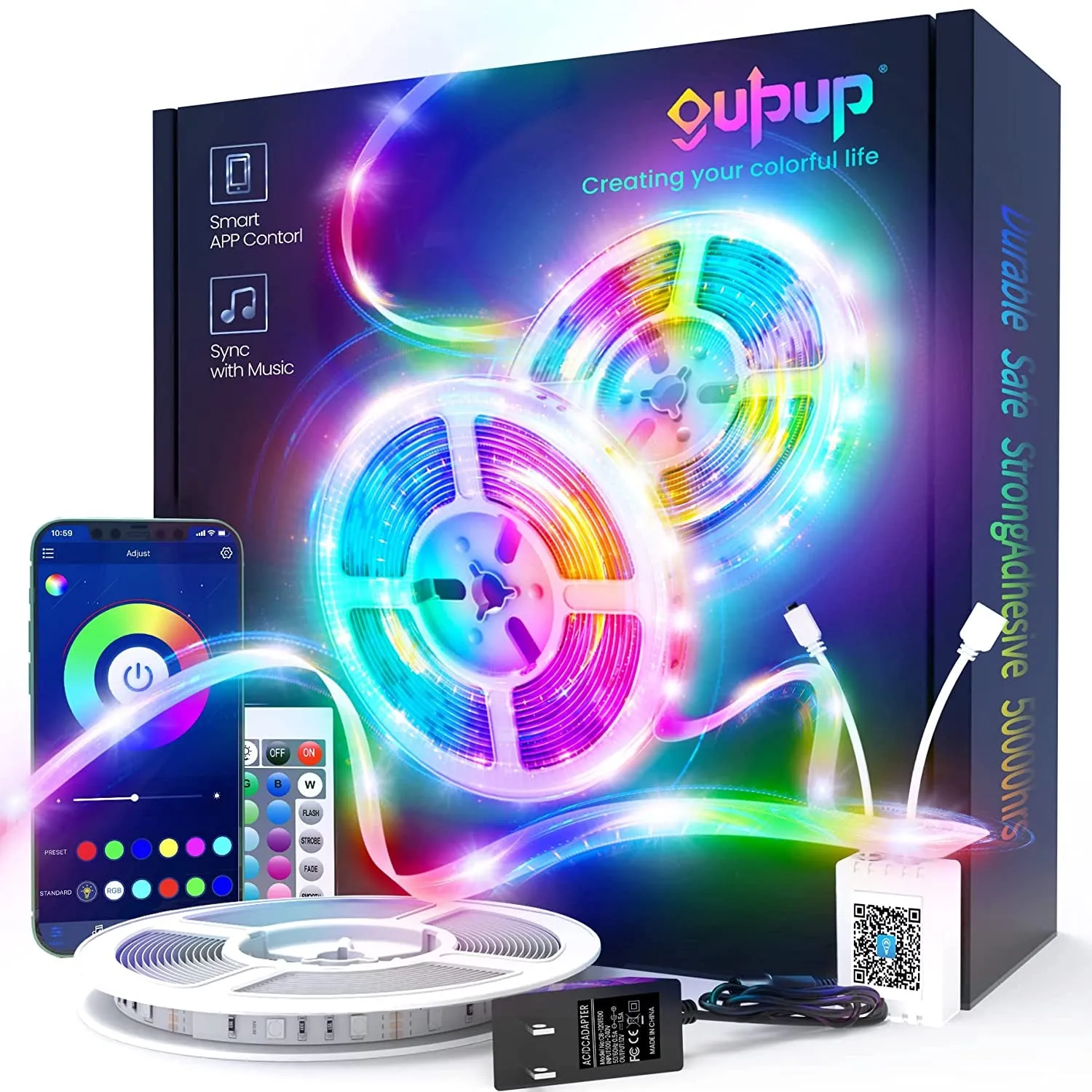 50 FT LED Strip Lights, Bluetooth LED Lights, Color Changing Light Strip with Music Sync
