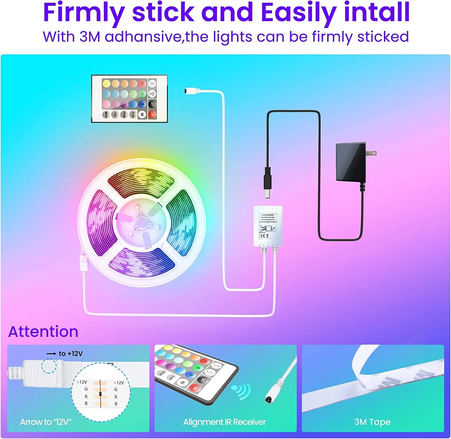 50 FT LED Strip Lights, Bluetooth LED Lights, Color Changing Light Strip with Music Sync