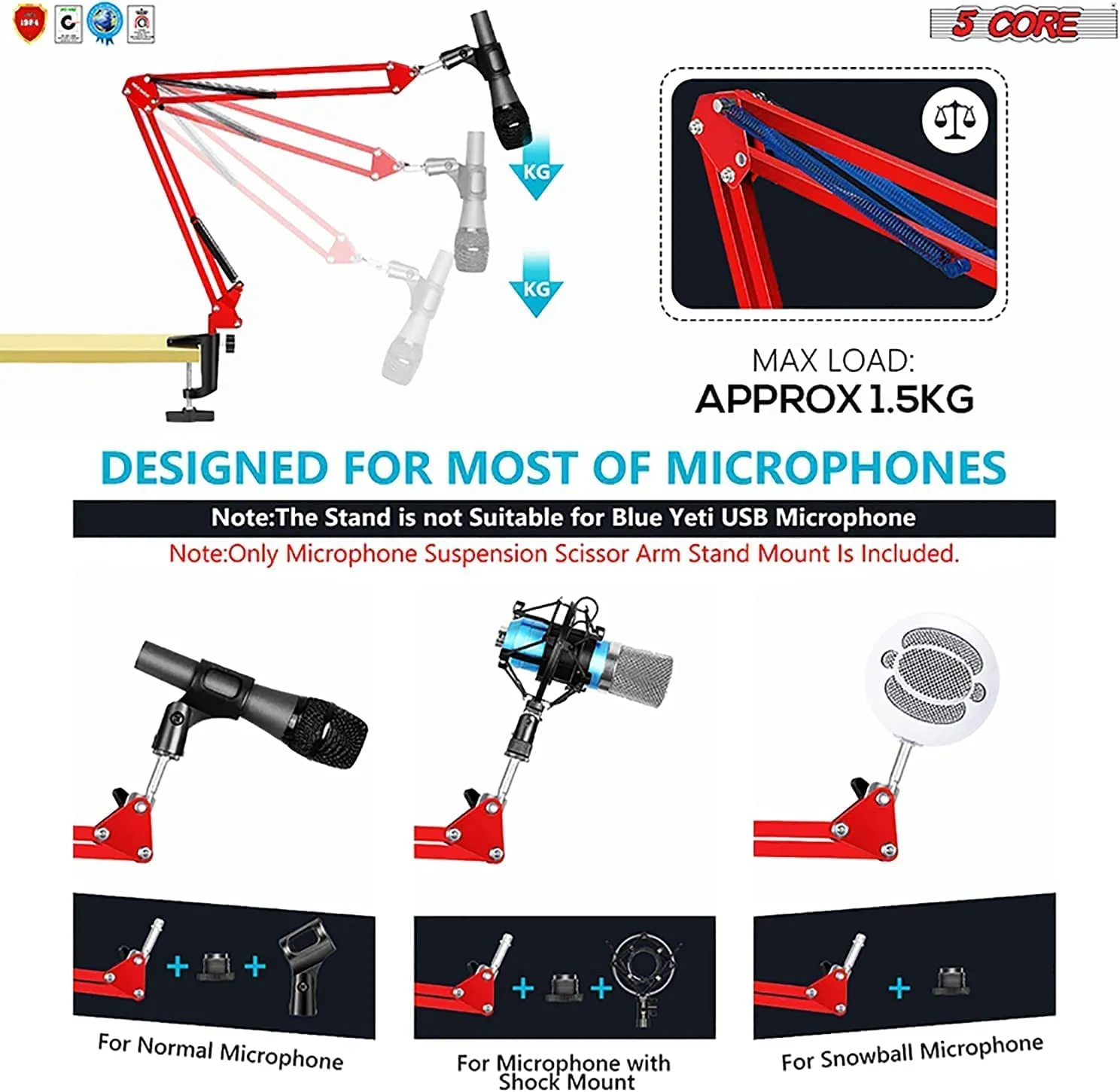 5Core 2 Pieces Microphone Mic Suspension Boom Scissor Arm Desk Stand
