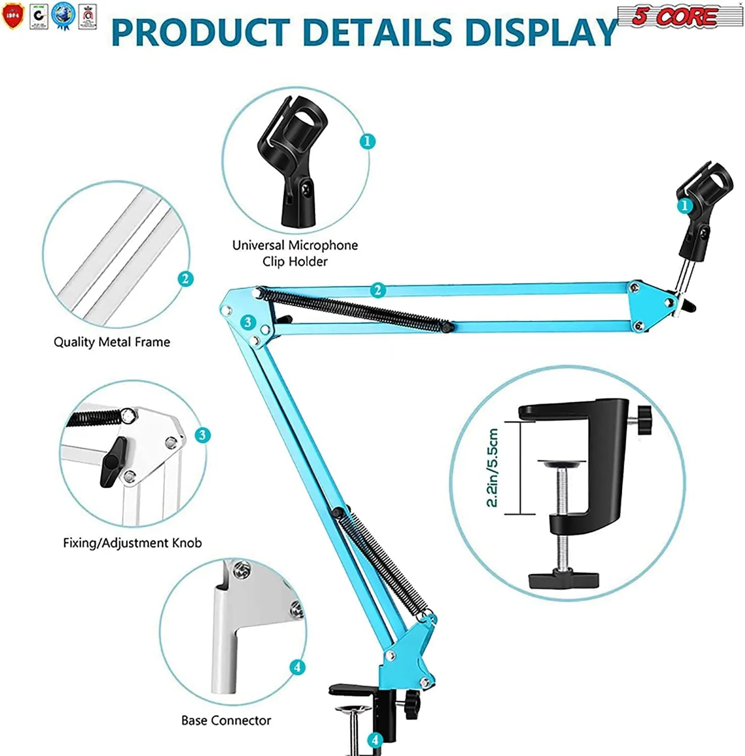5Core 2 Pieces Microphone Mic Suspension Boom Scissor Arm Desk Stand
