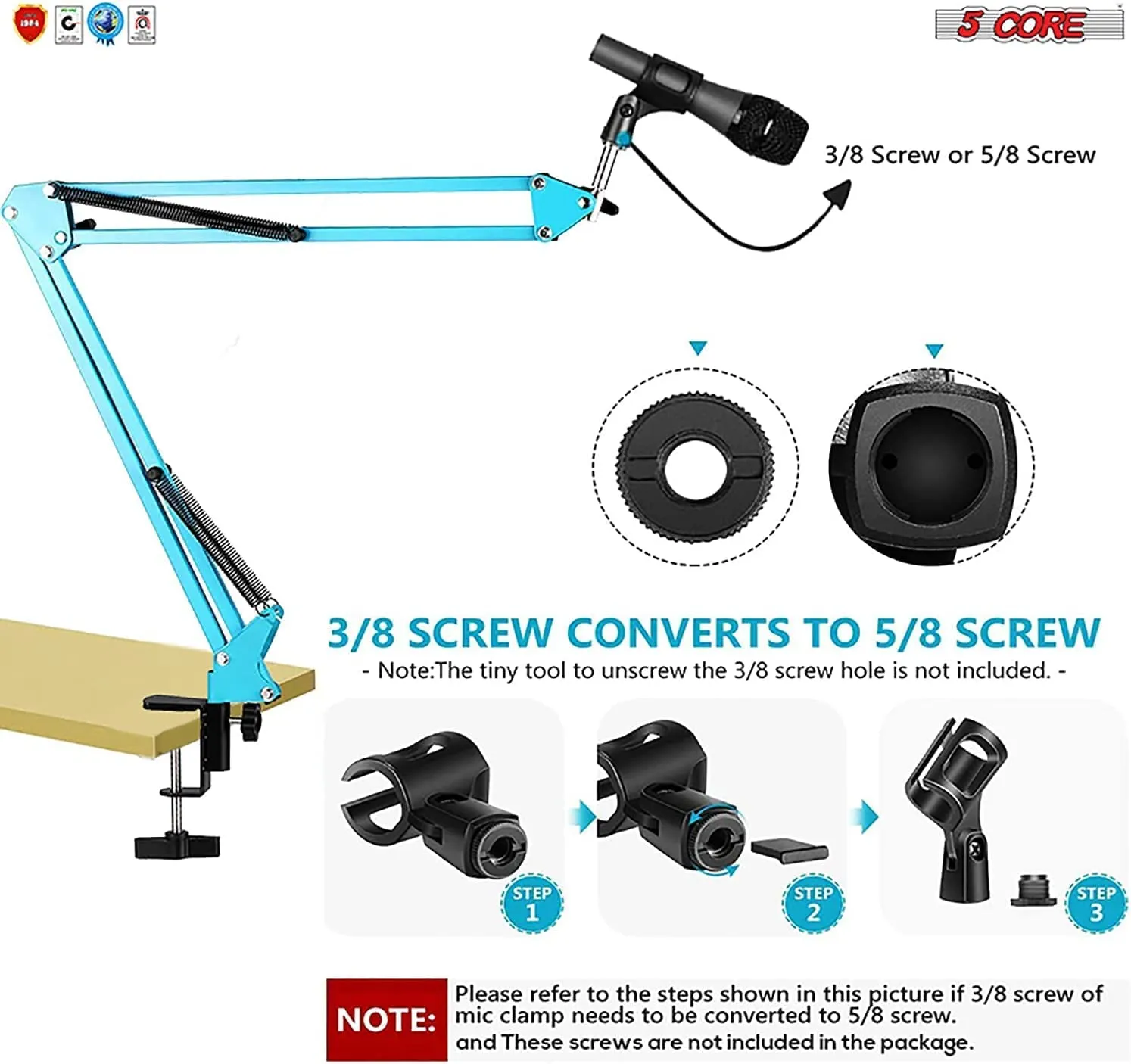 5Core 2 Pieces Microphone Mic Suspension Boom Scissor Arm Desk Stand