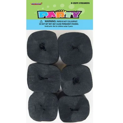 6pk Crepe Streamers - Black