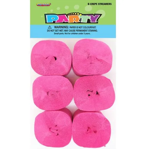 6pk Crepe Streamers - Hot Pink