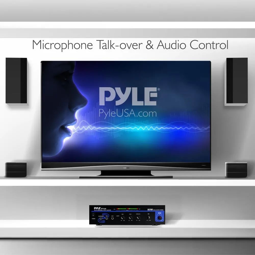 80 Watt Ac/Dc Microphone Pa Mono Amplifier With Usb/Sd/Fm/Bt - Led Level Display W/ 70V Output & Mic Talkover