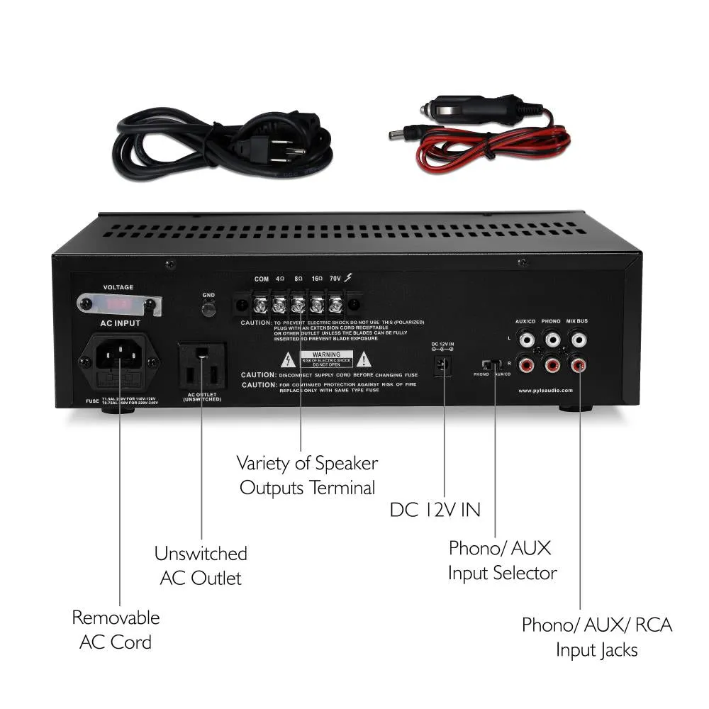 80 Watt Ac/Dc Microphone Pa Mono Amplifier With Usb/Sd/Fm/Bt - Led Level Display W/ 70V Output & Mic Talkover