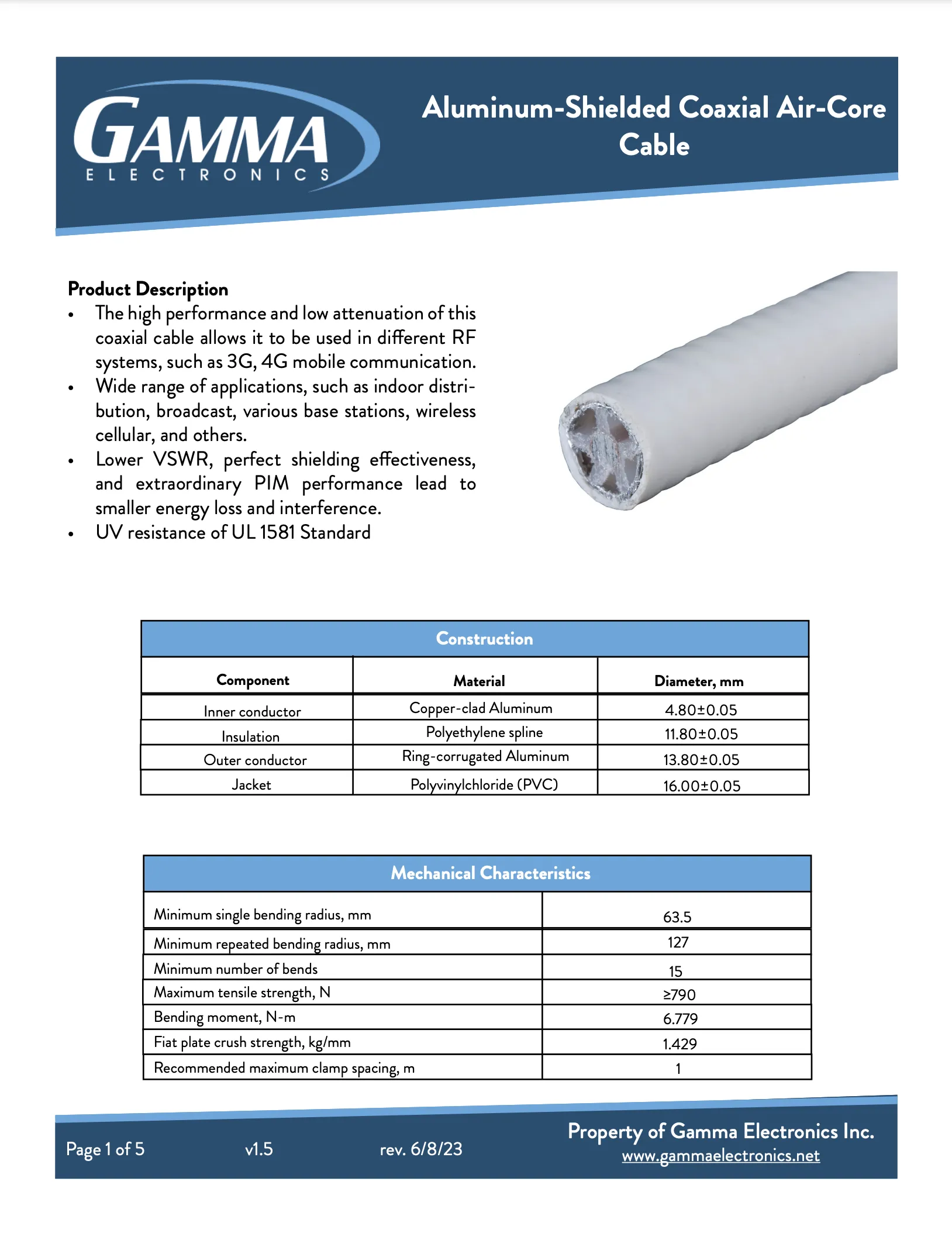 Aluminum-Shielded Coaxial Air-Core Plenum Cable 1000 FT Spool