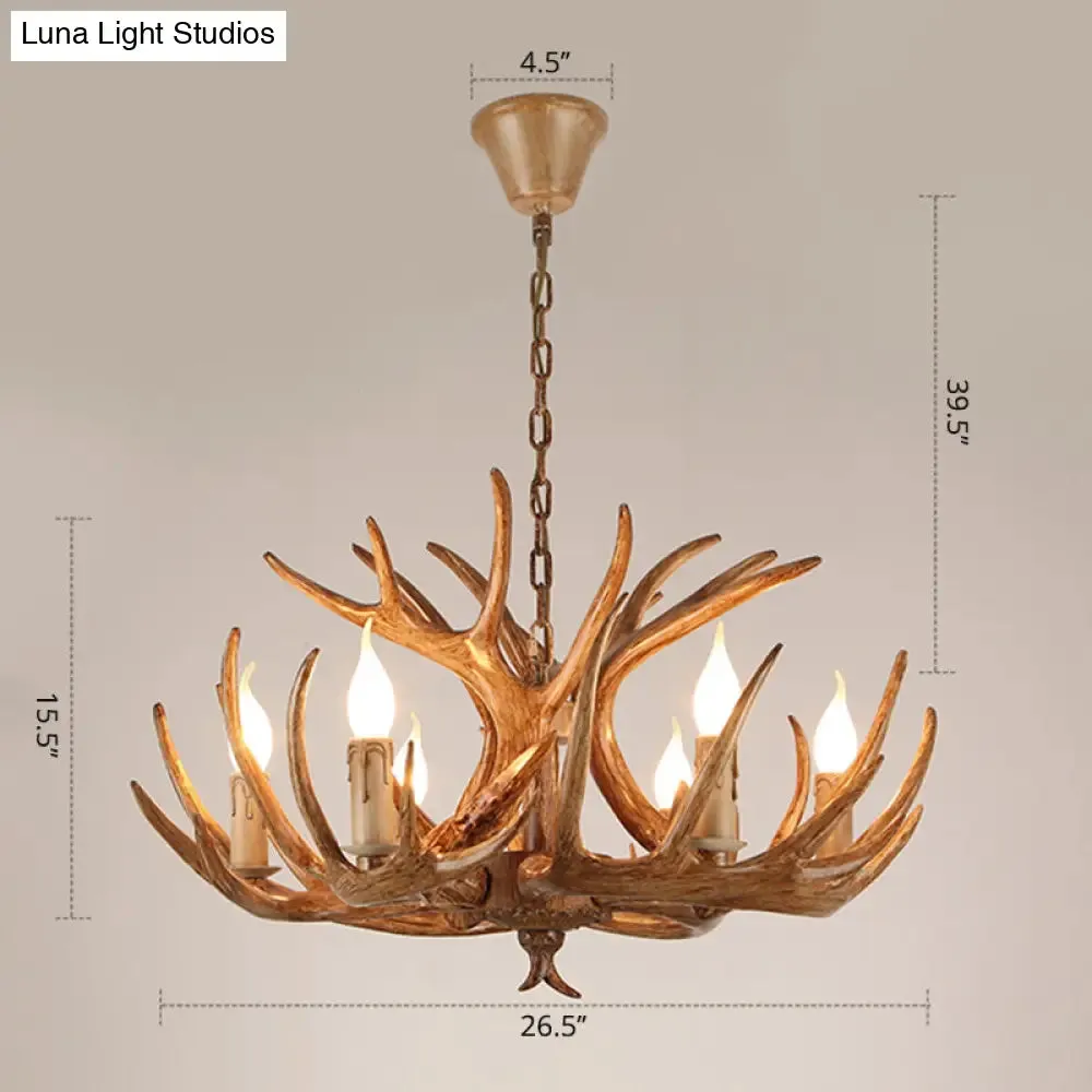 Antler Deco Resin Candle Chandelier: Country Style Suspension Light for Restaurant Ambience