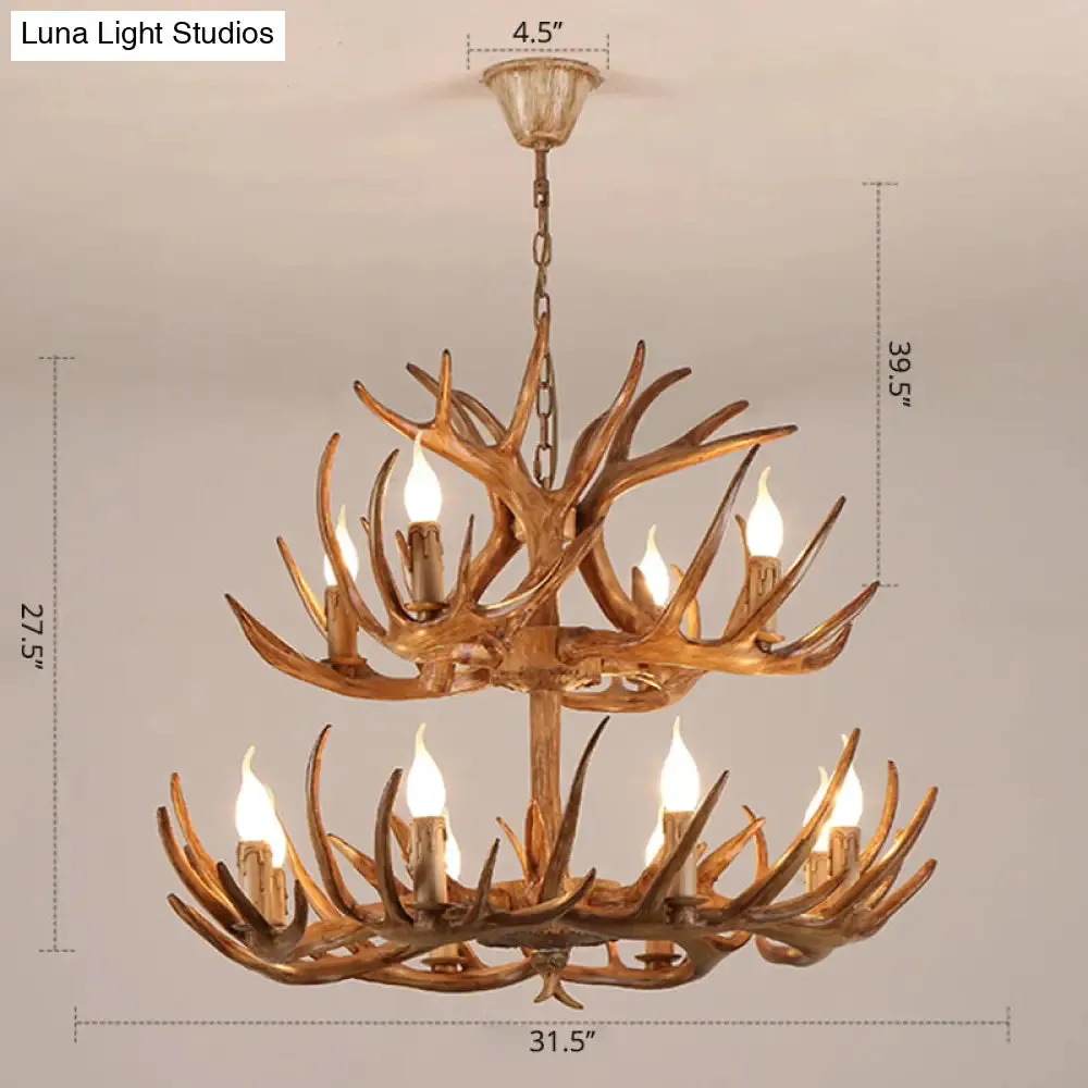 Antler Deco Resin Candle Chandelier: Country Style Suspension Light for Restaurant Ambience