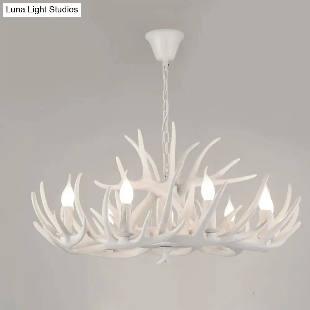 Antler Deco Resin Candle Chandelier: Country Style Suspension Light for Restaurant Ambience