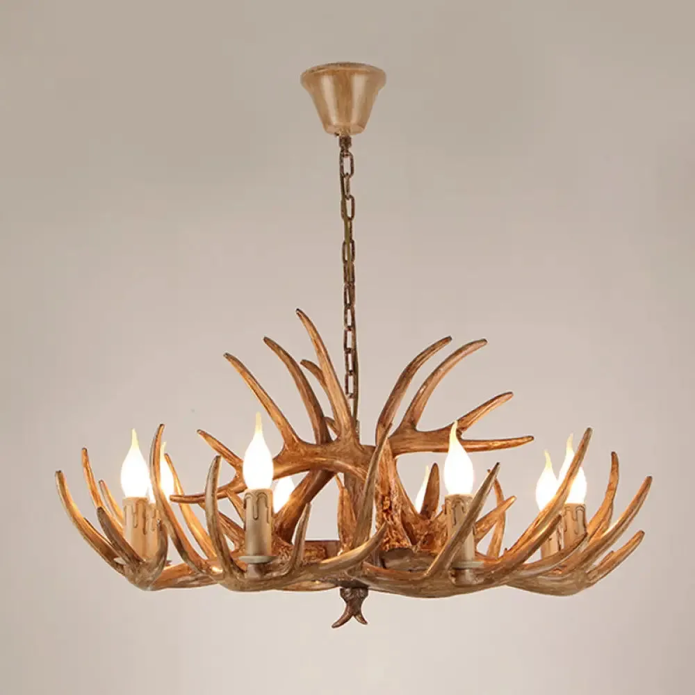 Antler Deco Resin Candle Chandelier: Country Style Suspension Light for Restaurant Ambience