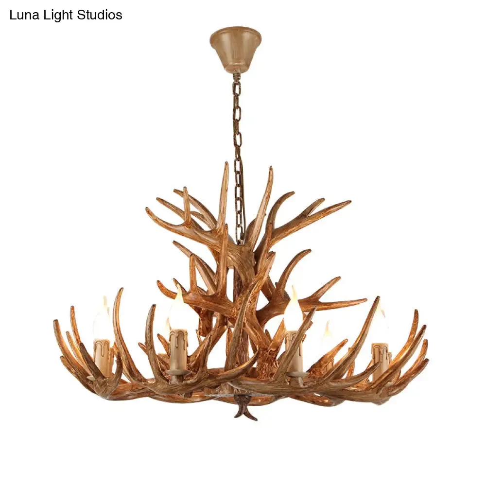 Antler Deco Resin Candle Chandelier: Country Style Suspension Light for Restaurant Ambience