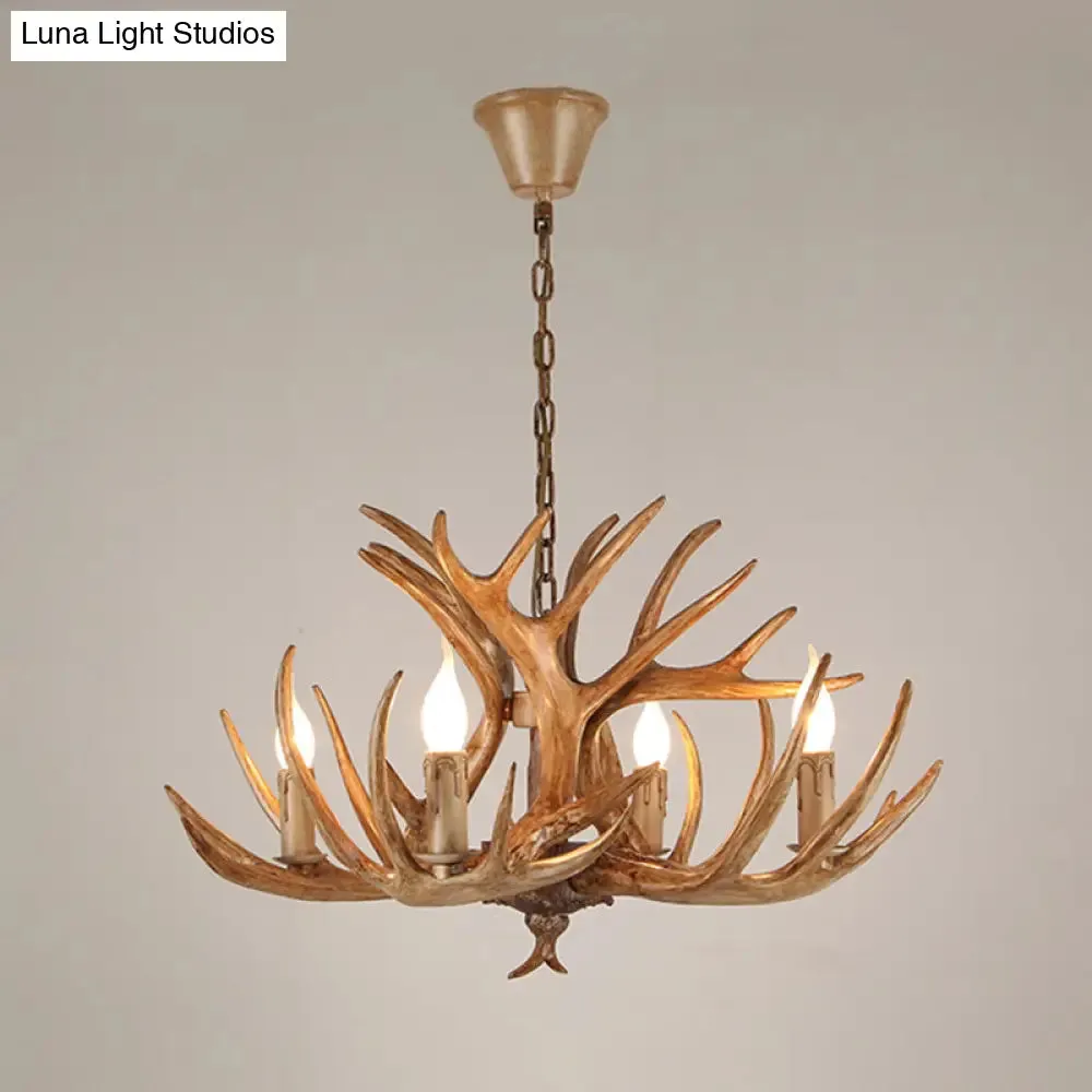Antler Deco Resin Candle Chandelier: Country Style Suspension Light for Restaurant Ambience