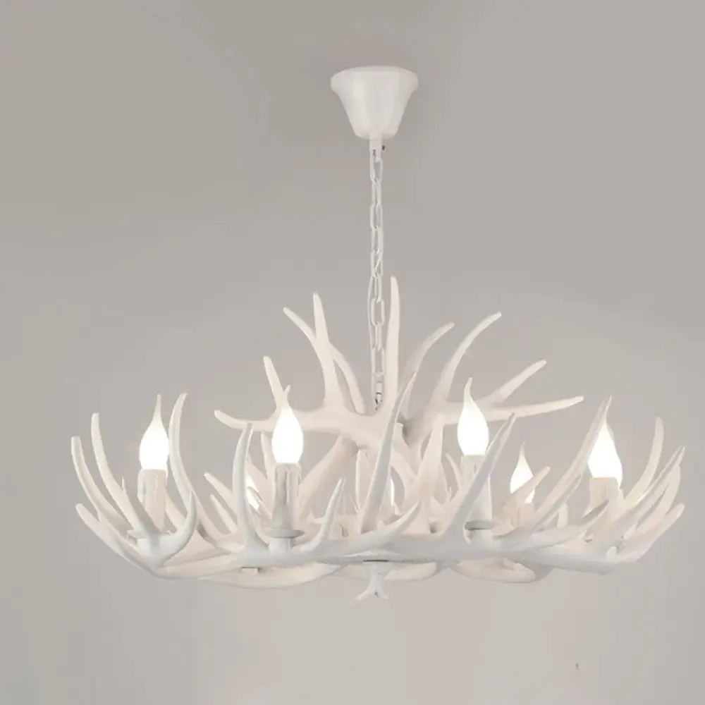 Antler Deco Resin Candle Chandelier: Country Style Suspension Light for Restaurant Ambience