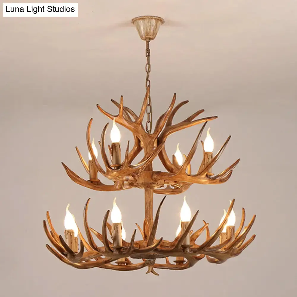 Antler Deco Resin Candle Chandelier: Country Style Suspension Light for Restaurant Ambience