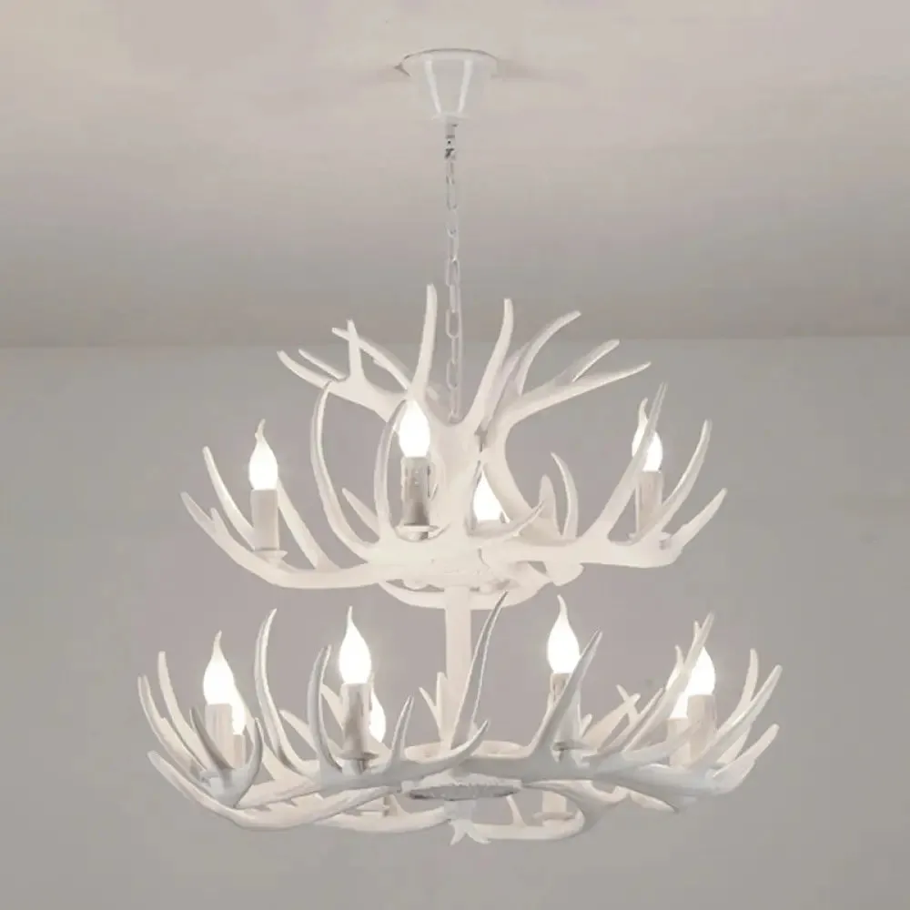 Antler Deco Resin Candle Chandelier: Country Style Suspension Light for Restaurant Ambience