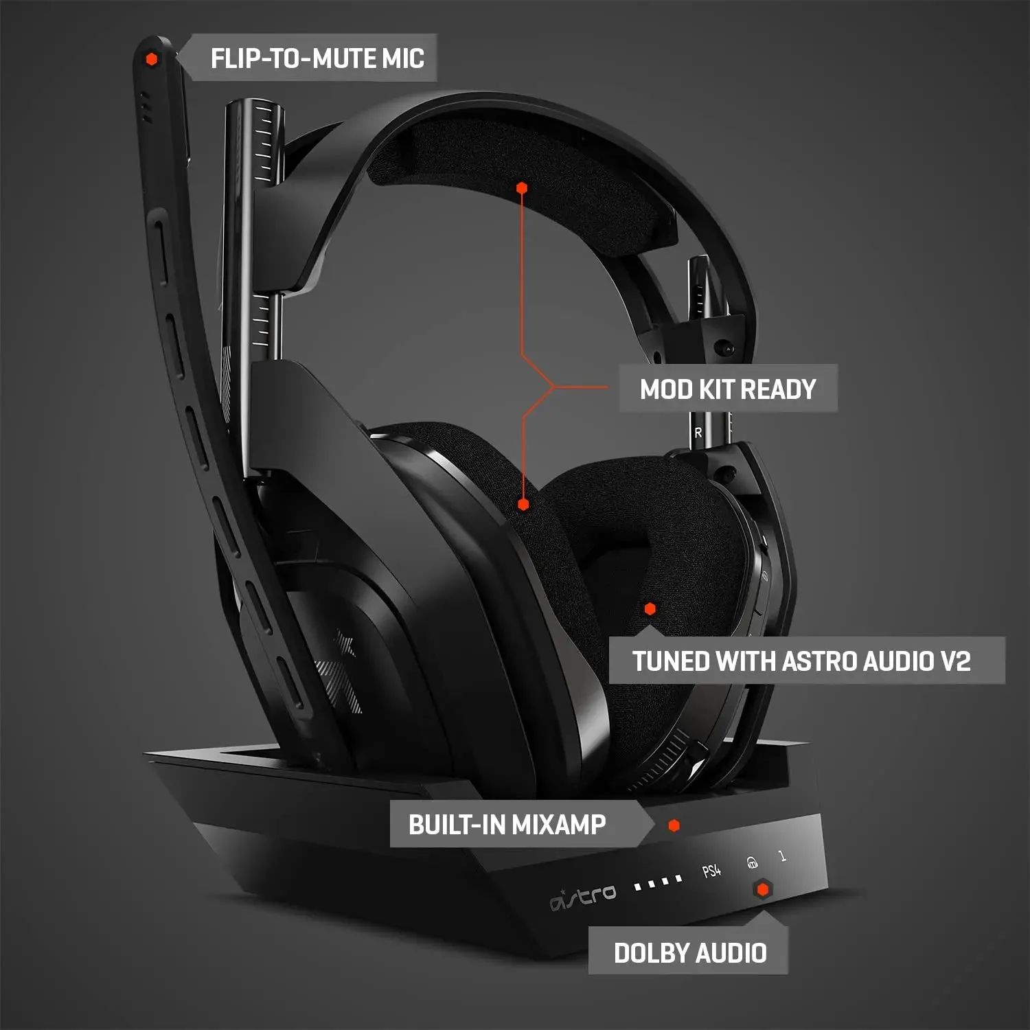 ASTRO Gaming A50 Wireless Headset   Base Station Gen 4 - Compatible With PS5, PS4, PC, Mac - Black/Silver