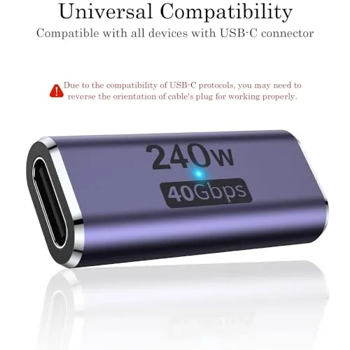 AuviPal 240W USB C Coupler (2 Pack), USB Type C Female to Female Adapter Extender Compatible with Thunderbolt 4/3 Support up to 240W Charging, 40Gbps Data Transfer and 8K@60Hz Video