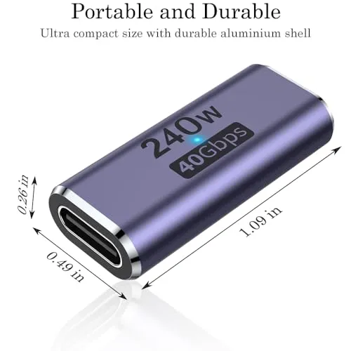 AuviPal 240W USB C Coupler (2 Pack), USB Type C Female to Female Adapter Extender Compatible with Thunderbolt 4/3 Support up to 240W Charging, 40Gbps Data Transfer and 8K@60Hz Video