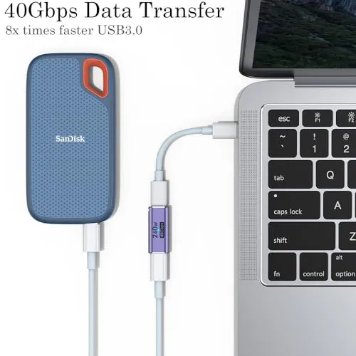 AuviPal 240W USB C Coupler (2 Pack), USB Type C Female to Female Adapter Extender Compatible with Thunderbolt 4/3 Support up to 240W Charging, 40Gbps Data Transfer and 8K@60Hz Video