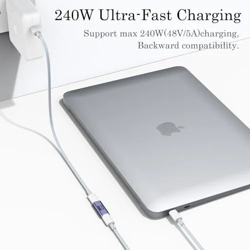 AuviPal 240W USB C Coupler (2 Pack), USB Type C Female to Female Adapter Extender Compatible with Thunderbolt 4/3 Support up to 240W Charging, 40Gbps Data Transfer and 8K@60Hz Video