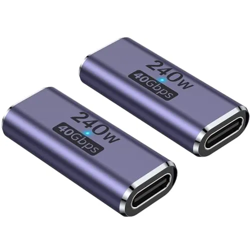 AuviPal 240W USB C Coupler (2 Pack), USB Type C Female to Female Adapter Extender Compatible with Thunderbolt 4/3 Support up to 240W Charging, 40Gbps Data Transfer and 8K@60Hz Video
