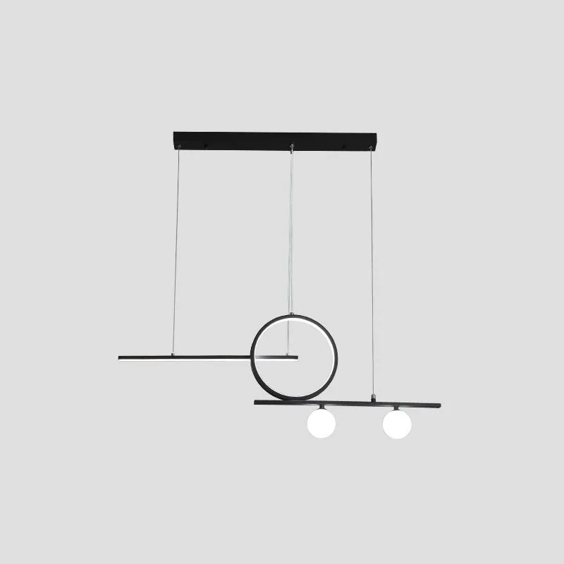 Black/White Metal Suspension Light: Modern Bar and Circle Design, LED Island Lighting for Dining Room