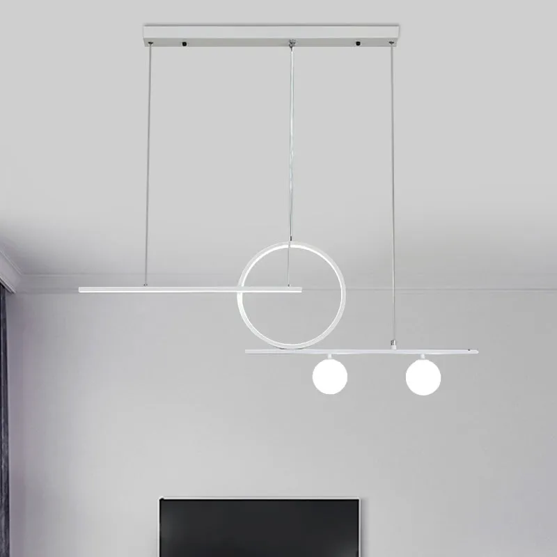 Black/White Metal Suspension Light: Modern Bar and Circle Design, LED Island Lighting for Dining Room