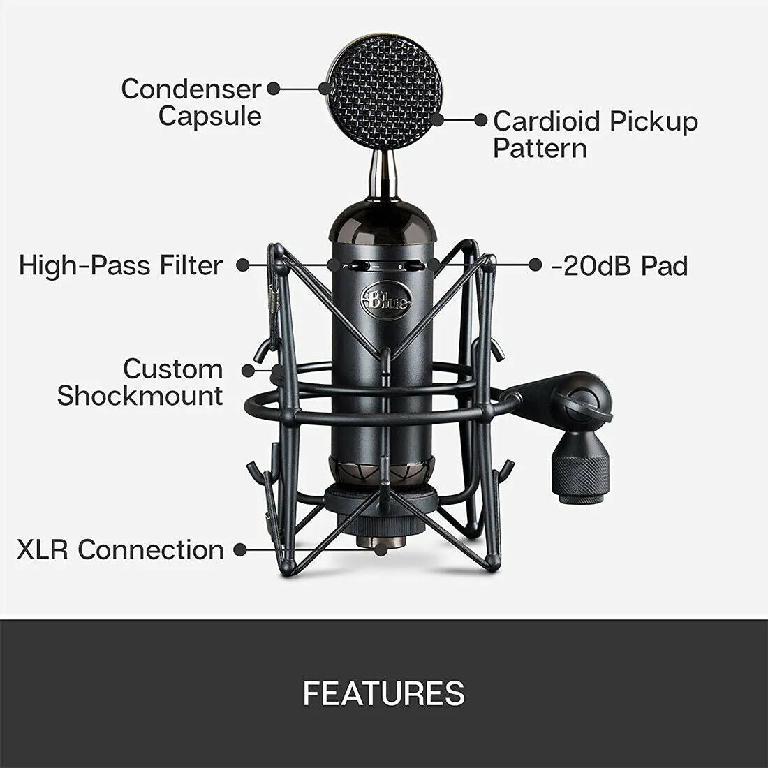 Blue Microphone Blackout Spark SL XLR Wired Cardioid Condenser Studio Mic, Black