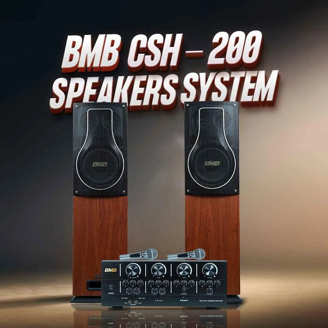 BMB Advance 150 150W RMS Dynamic Stereo Speakers with 2 Dynamic Mic, Paper Cone 20CM Wooden Woofers, 3 Equalizer Bands, 8 ohms, Multi-Connectivity Home Theater Compatible with LED/LCD TVs