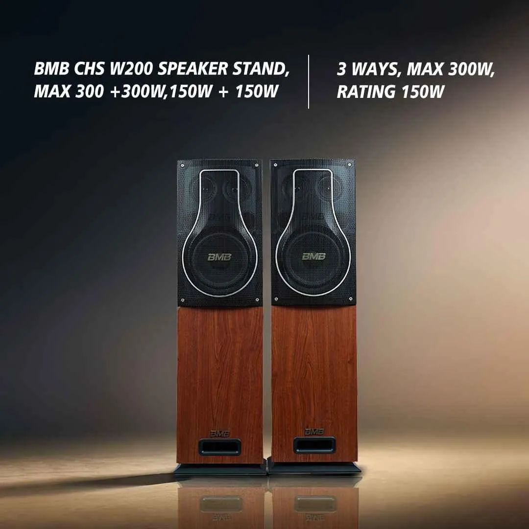 BMB Advance 150 150W RMS Dynamic Stereo Speakers with 2 Dynamic Mic, Paper Cone 20CM Wooden Woofers, 3 Equalizer Bands, 8 ohms, Multi-Connectivity Home Theater Compatible with LED/LCD TVs