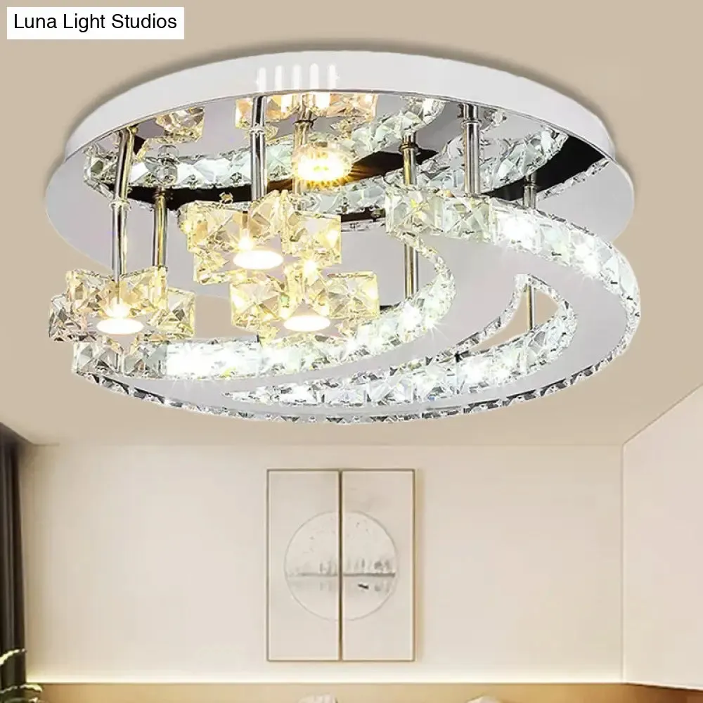 Chrome Flush Mount Light with Moon & Starry Metal LED Ceiling Lamp – Luxurious Bedroom Lighting