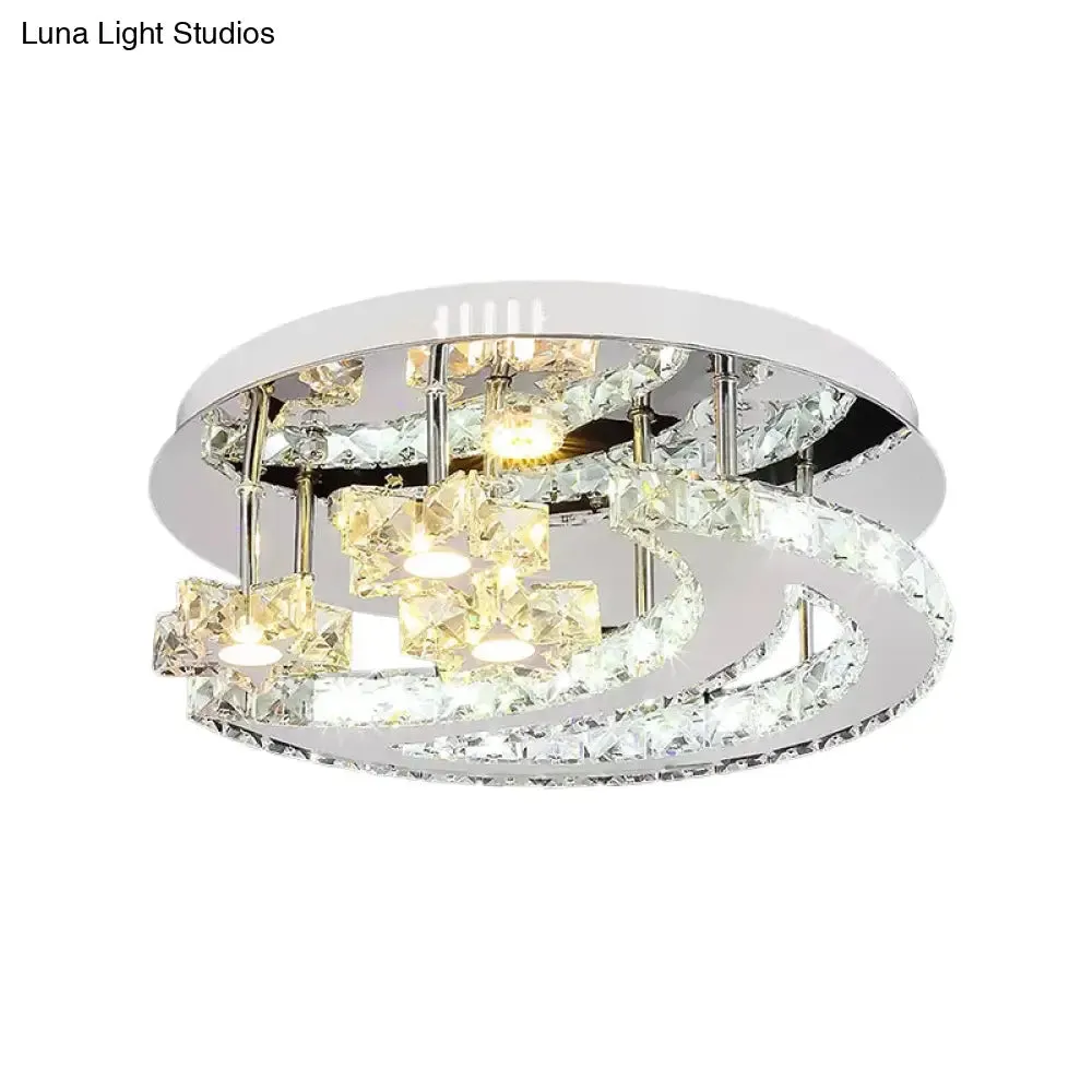 Chrome Flush Mount Light with Moon & Starry Metal LED Ceiling Lamp – Luxurious Bedroom Lighting