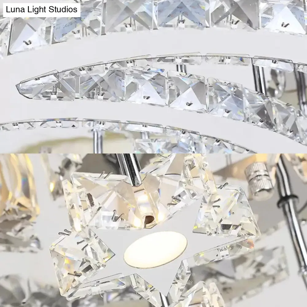 Chrome Flush Mount Light with Moon & Starry Metal LED Ceiling Lamp – Luxurious Bedroom Lighting