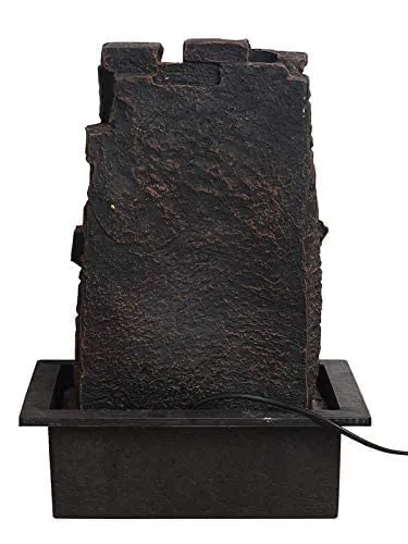 Chronikle Ganesha Polystone Curtain Style Indoor Table Top Water Fountain with LED Lights and Water Pump ( Brown,Golden, 42cm X 31cm X 23cm )